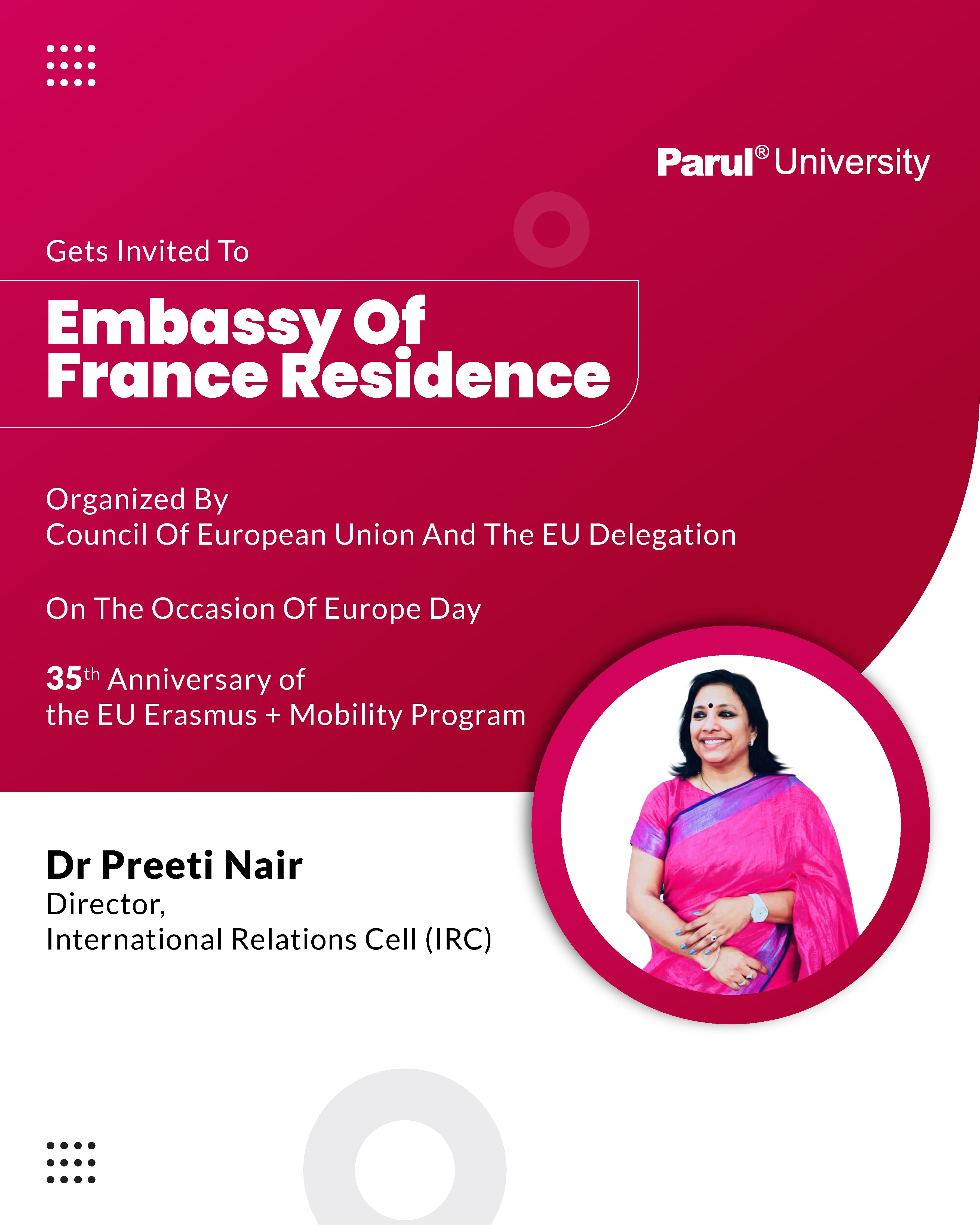 Dr. Preeti Nair gets Invited to Embassy of France Residence